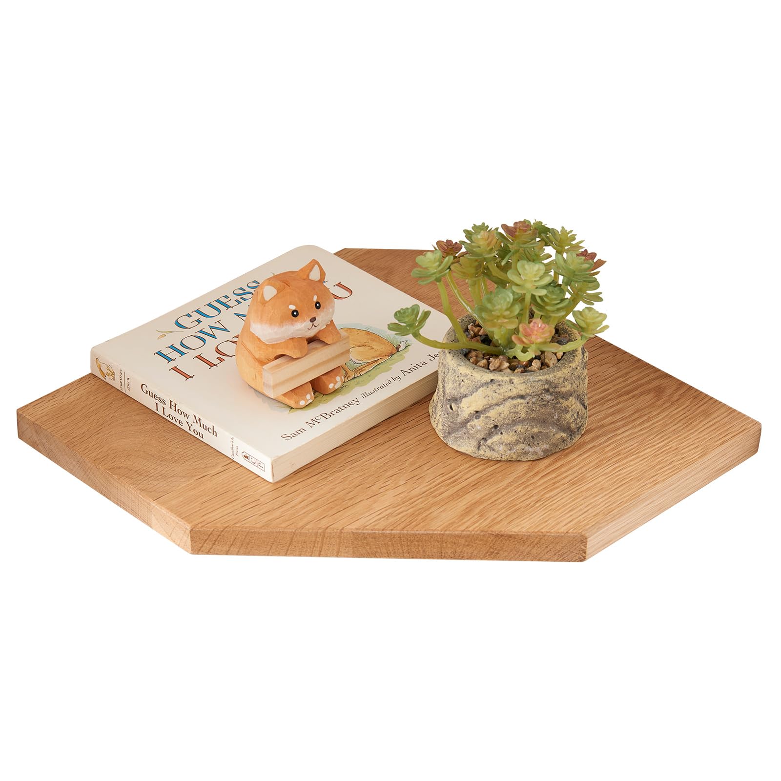 OAKERLAND Oak Floating Corner Shelf with Hidden Cables Channel, Solid Wood Corner Shelves Wall Mounted for Bathroom Kitchen Bedroom Living Room (9.85 inch)