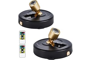 HOFUY Wireless Spotlight Battery Operated, Tap Closet Light LED Puck Lights with Remote, 2-Pack Stick on Artwork Lighting with Rotatable Head for Wall Entrance Hallway Basement Artwork Decorative