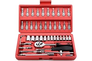 Jogo de Soquete Kit com 46 peças Ferramentas Chave Catraca Conjunto de Soquetes Métricos Sextavadas Chave Allen Torx e Barra de Extensão Reparos Automotivos e Domésticos Premium