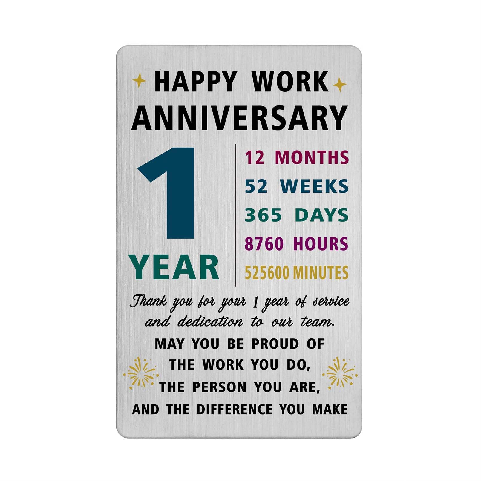 Richesele 1 Year Service Work Cards - 1 Year Work Anniversary Card - 1 Years 1st Work Anniversary Wallet Card - Happy One Year Work Anniversary