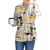 MOLISILK Womens 100% Silk Blouse Long Sleeve Oversized Button Down Shirt Boho Summer Fall Dressy Casual V Neck Boyfriend Tops