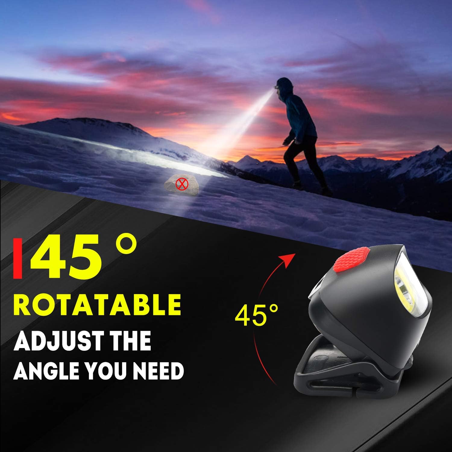 HOKOILN LED Headlamp Flashlight [2PACK] - Running, Camping and Outdoor Headlamps - 5 Modes Adjustable Head Lamp with Red COB Safety Light for Adults and Kids, 6 x AAA Alkaline Batteries (Included): Sports & Outdoors