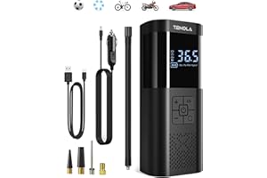 TEMOLA Tire Inflator Portable Air Compressor, Powerful Cordless Tire Inflator with LED Light, Mini Air Pump Car Accessories Essentials for Men, Tire Pump with Pressure Gauge for Car Bicycle (Black)