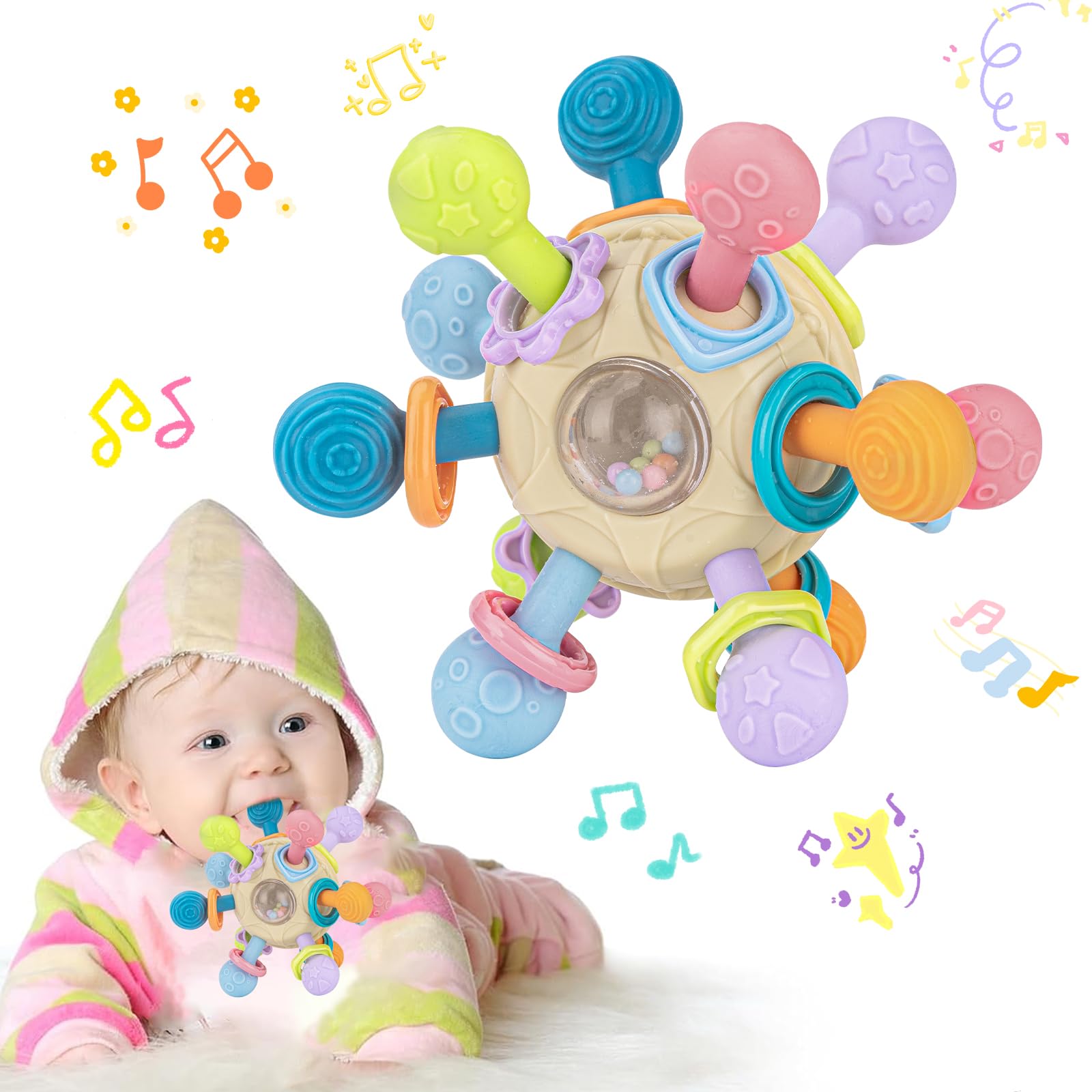 Baby Toys 0-6 Months, Baby Montessori Sensory Teething Toys, Activity Baby Ball,Newborn Rattle Teether Toys Developmental Early Educational Toys for 3 6 9 12 Month Boys Girls Gifts