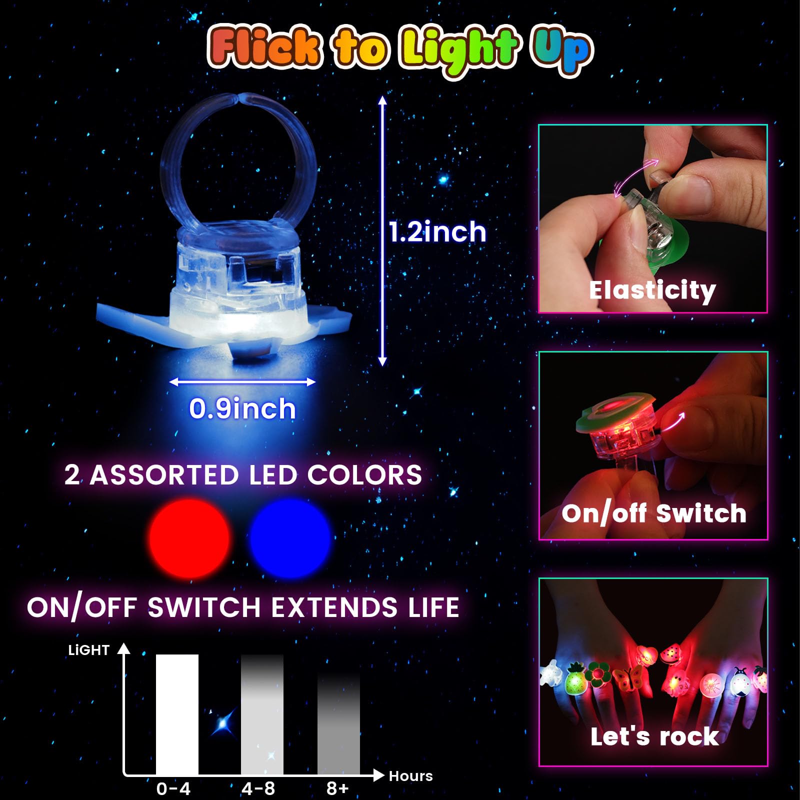 LovesTown 50PCS LED Light up Rings, Light up Toys for Kids Glow in the Dark Party Supplies Flashing for Halloween Christmas Birthday Party Favors Classroom Prizes Goodie Bag Fillers