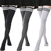 AQOKKA Extra Long Thigh High Socks for Women Striped Over Knee Thigh Socks Long Boot Thigh High Stockings Leg Warmers