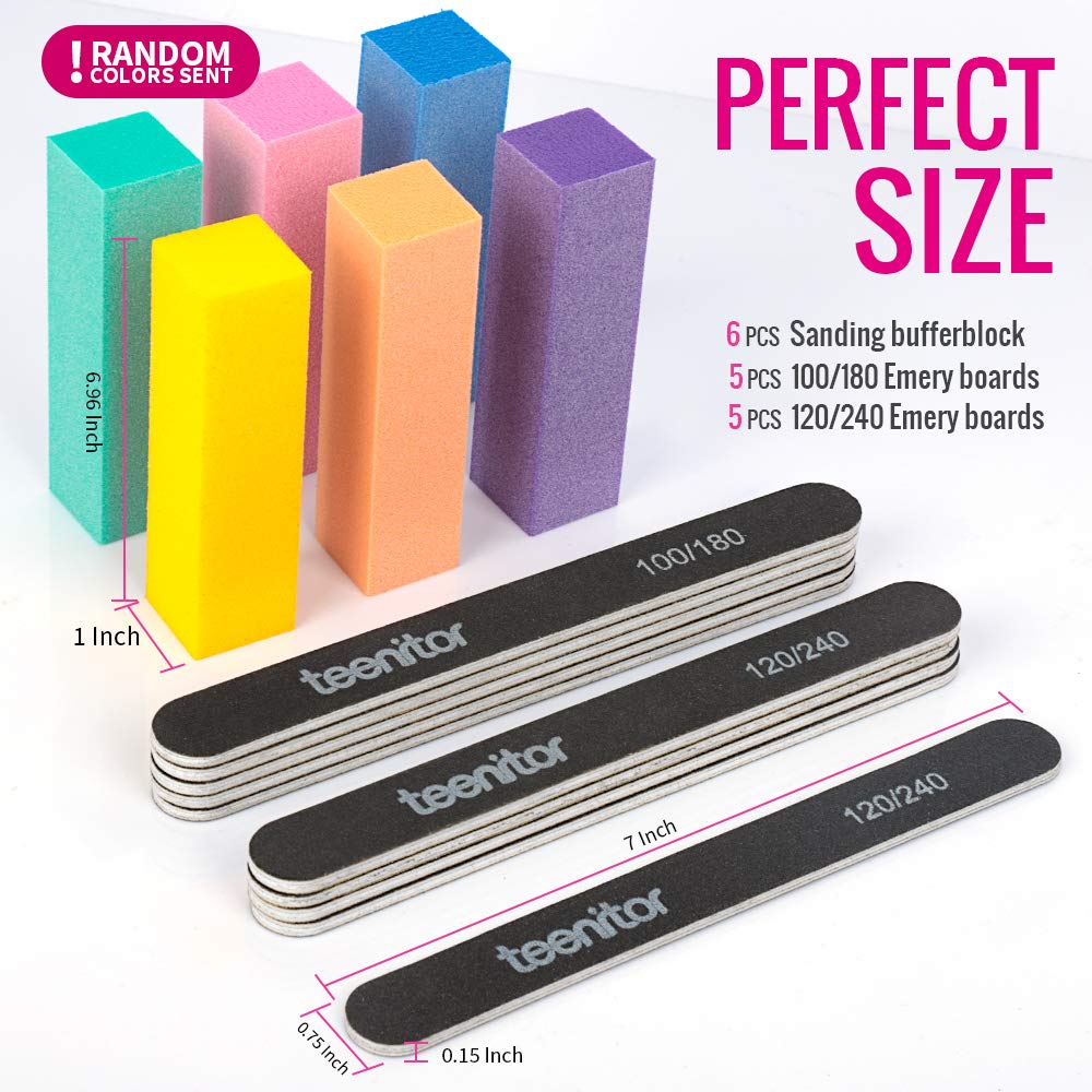 Nail Files And Buffers, Teenitor Professional Nail Manicure Tool 120 Grits Nail Buffer Block 100/180 and 120/240 Grits Emery Boards For Acrylic And Natural Nails- 16 Pack : Beauty