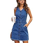 LookbookStore Women Sleeveless V Neck Button Down Frayed Hem Short Denim Dress