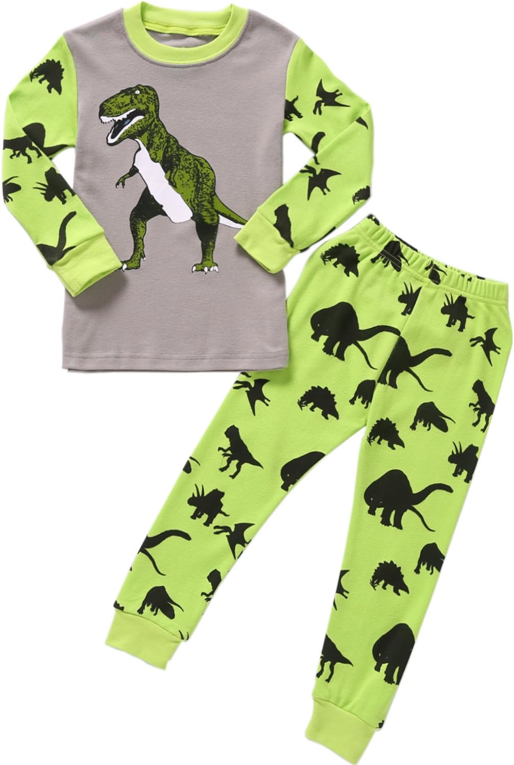 Boys Pajama Dinosaur Kids Sleepwear Toddler Clothes 100% Cotton Long Sleeve 2-Piece Set 2-8T