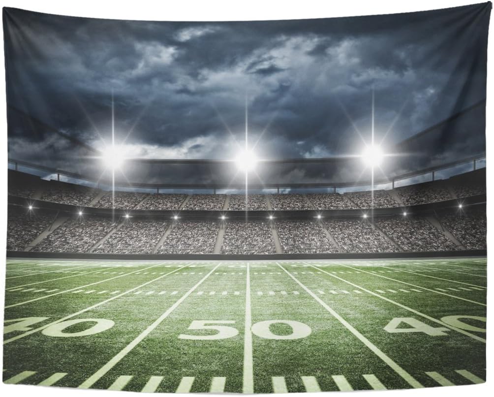 Tapestries - Emvency Tapestry Stadium Football Satdium Field Light Night Soccer Turf Home Decor Wall Hanging for Living Room Bedroom Dorm 60x80 Inches