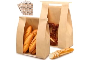 120 Pack Paper Bread Bags for Homemade Bread - Sourdough Bread Bags with Tin Tie Tab Lock Clear Front Window, Sourdough Stora