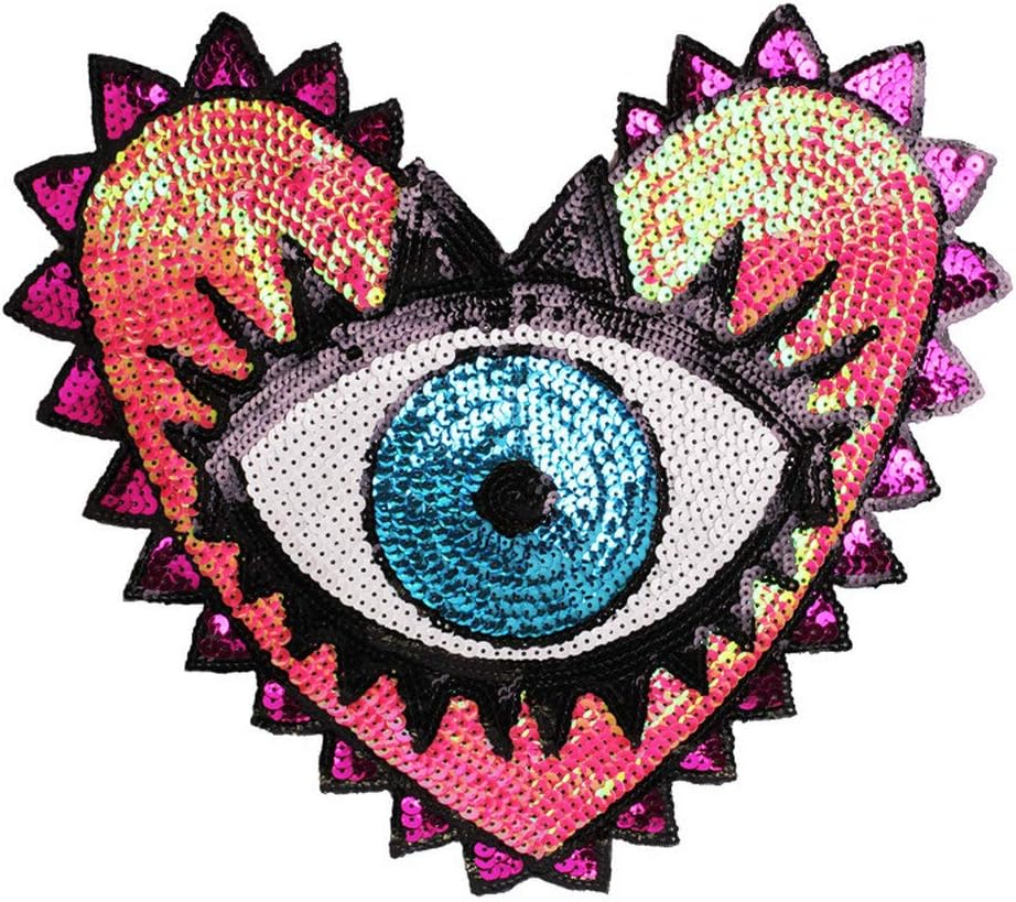 Sequin Patch Fashion Coat Patch Heart-Shaped Eye Sequins Embroidery Clothing Accessories Applique DIY Embroidery Flower Patches Jacket Badge (Style A)