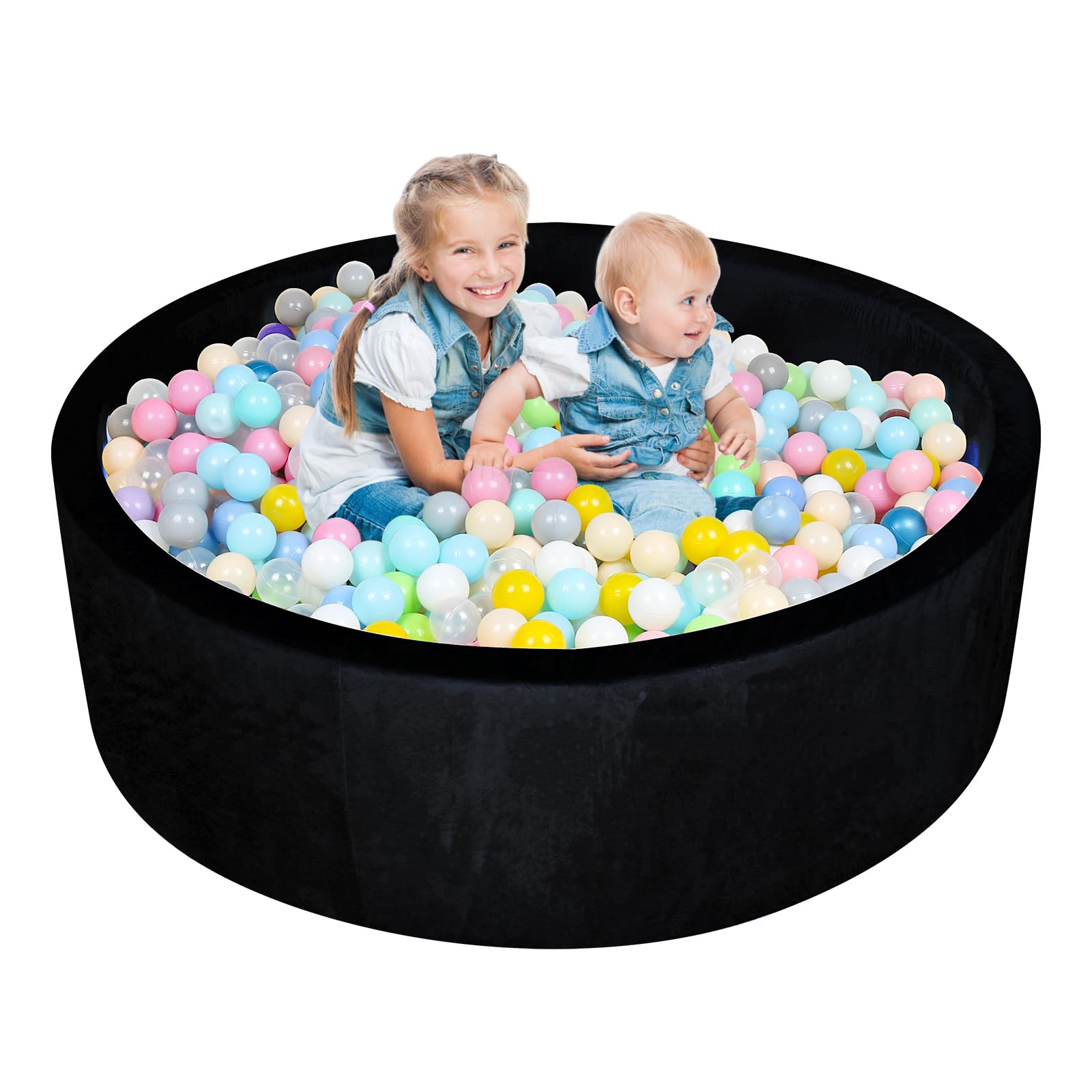 Photo 1 of Foam Ball Pit for Toddlers - CALEPTONG 47.2"x 13.8" Extra Large Round Baby Ball Pit with NO Balls, Soft Coral Fleece Baby Playpen Ball Pool, Ideal Gift for Kids Infants Indoor Outdoor Game - Black