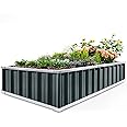 KING BIRD Raised Garden Bed 68"x 36"x 12" Galvanized Steel Metal Outdoor Garden Planter Box Kit with 2 Pairs of Gloves (Dark Grey)