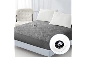 Reaks Electric Mattress Pad Full Size, Quilted Heated Mattress Pad Single Control with 10 Heat Settings, ETL Certified Bed Warmer with Timer for 1-12 Hours Auto Off, Lighted Button, Grey