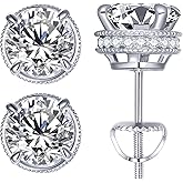 Moissanite Hidden Halo Stud Earrings 1.6-2.0 Ct 18K White Gold Plated 925 Sterling Silver Earring, D Color-VVS1 Clarity Brilliant Round Cut Lab Created Moissanite Earring for Women Men