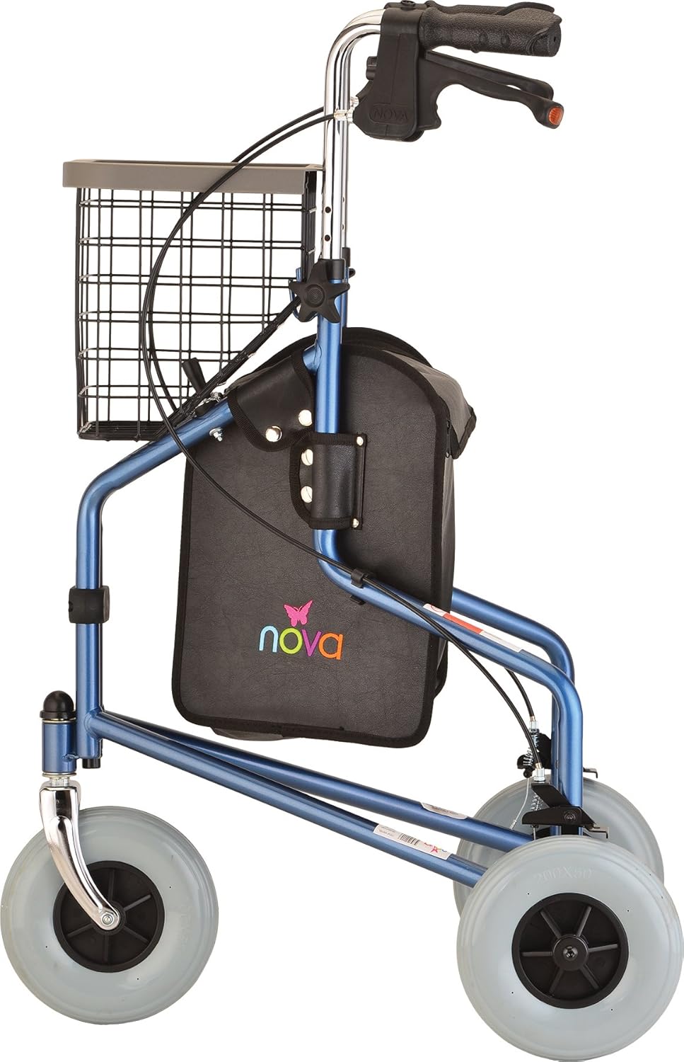 NOVA Traveler 3 Wheel Rollator Walker, All Terrain 8” Wheels, Includes Bag, Basket and Tray, Blue: Health & Personal Care