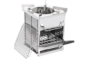 REDCAMP Wood Burning Folding Camp Stove Stainless Steel Grill and Pot Stand, Portable Collapsible Backpacking Stove Survival Rocket Stove for Hiking Outdoor Tent Camping Picnic, Largel with Pot Stand