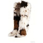 Vecipatcare Fur Boots Furry Knee High Pointed Toe Stiletto High Heels Winter Long Tall Fur Boots