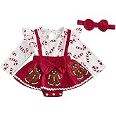 Ayalinggo Baby Girl Christmas Outfit My First/1st Xmas Romper Dress Newborn Santa Cane Gingerbread Onesie Winter Clothes