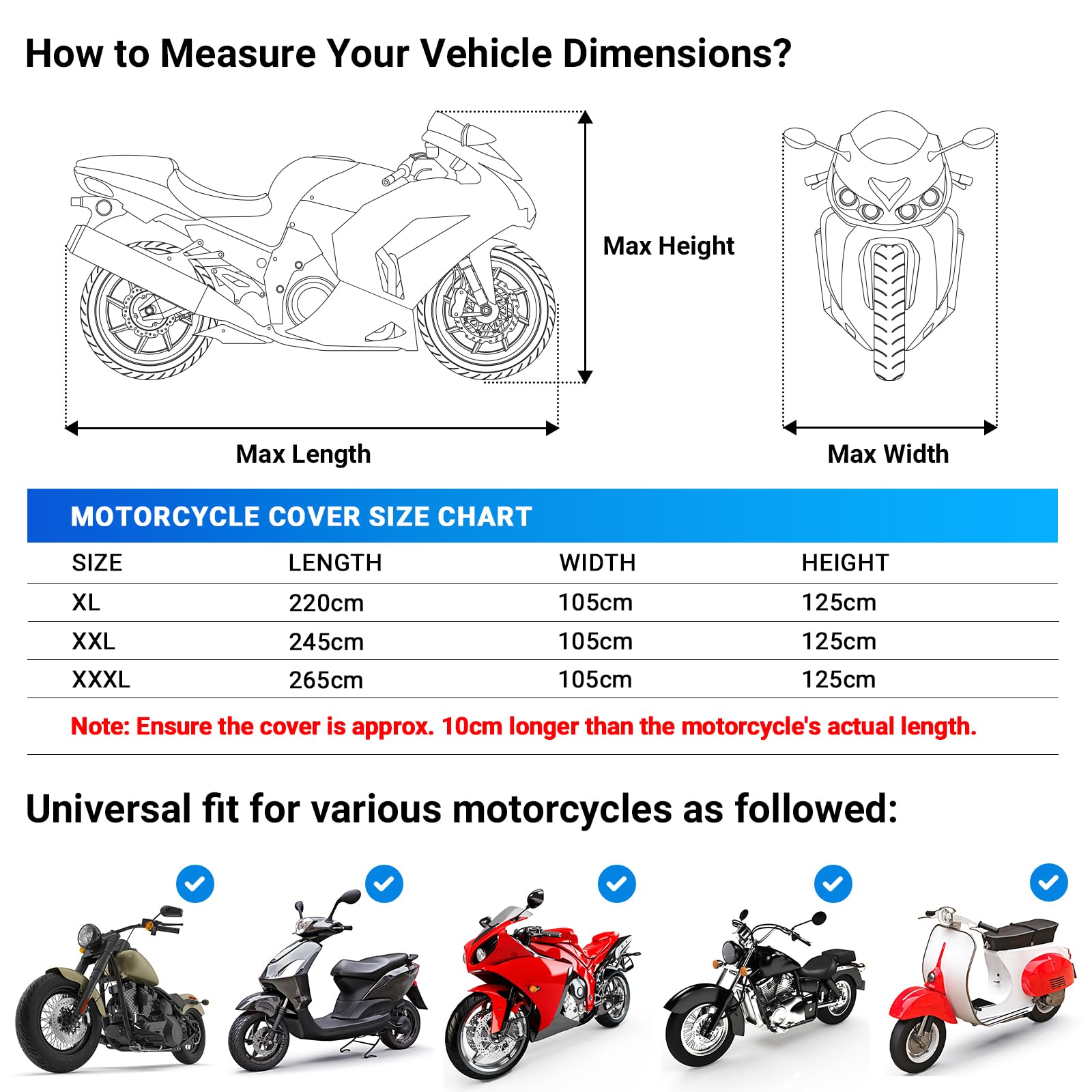 Favoto Motorrad Abdeckplane Outdoor Orange - Roller Motorradabdeckung Wasserdicht Staubdicht UV-Schutz mit Schlossloch Winddichte Schnalle Oxfordstoff XL 220cmx105cmx125cm 5