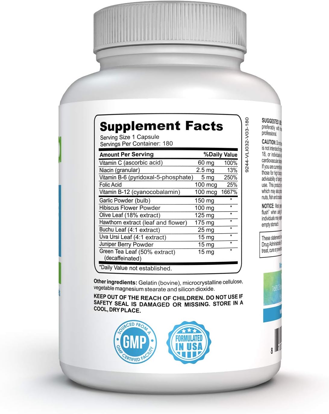 Weltopia - Advanced Blood Pressure Support - 180 Caps - High Concentration Hawthorne Extract, Plus Vitamins, Olive Leaf, Garlic Extract & Hibiscus Supplement: Health & Personal Care