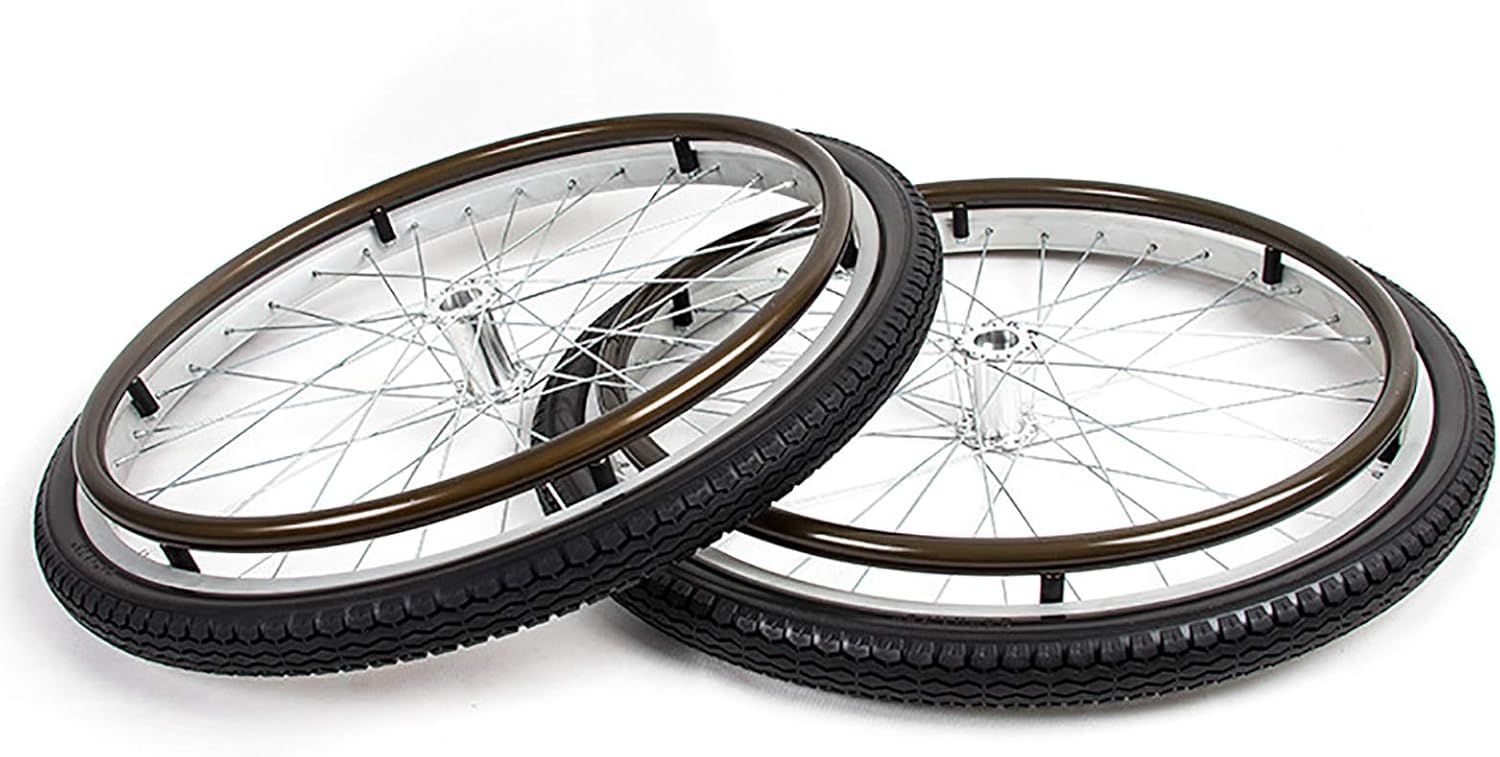 24inch Rear Caster Tires Wheels Assembly, Solid Rubber Walker Wheels Aluminum Handrim For Many Standard Wheelchairs/Electric Wheelchair 1 Pair: Kitchen & Dining