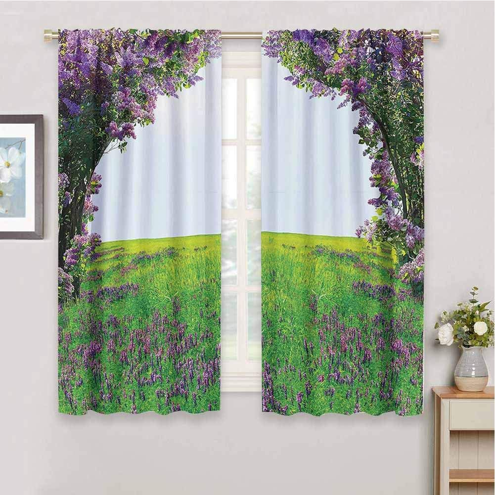 DILITECK Living Room Decor Blackout Shades Magic Home Decor Collection Meadow Field with Violet Flowers Between Trees Dream Inspirational Habitat Landscape W52 x L63 Inch Lilac Green