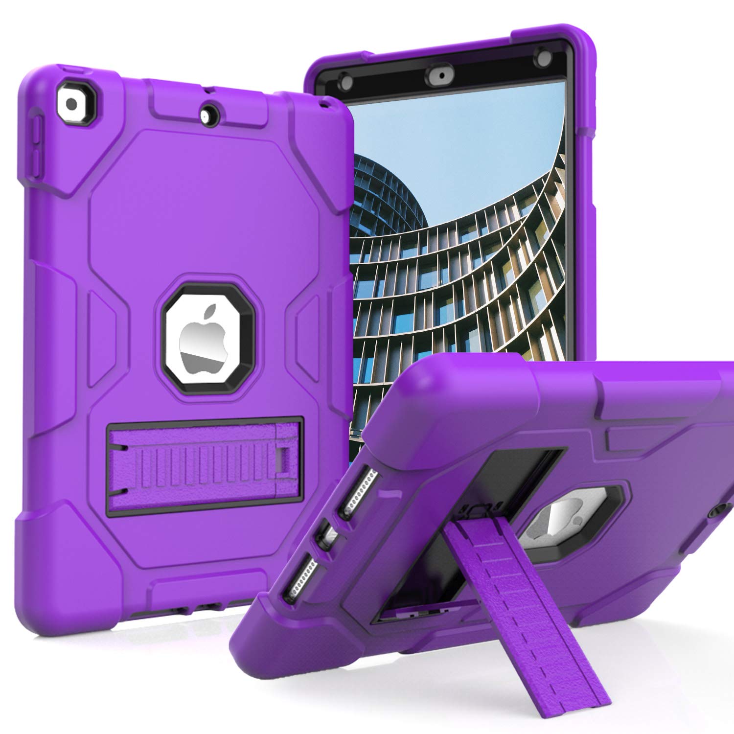 ZoneFoker iPad 9th/8th/7th Generation Case, 10.2 2021/2020/2019 Slim Heavy Duty Shockproof Rugged Hard PC+Silicone Hybrid High Impact Full Body Protective Cover (Purple)