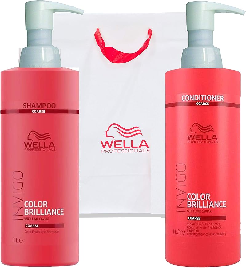 Wella Invigo Brilliance Shampoo Conditioner Coarse Coloured Hair 1000ml + Pumps