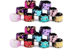Childom 20 Pack Slap Bracelets 2-Color Reversible Charm Bracelets stage sequins horsetail buckle color ball head hair accessories hair accessories Magic Wristband