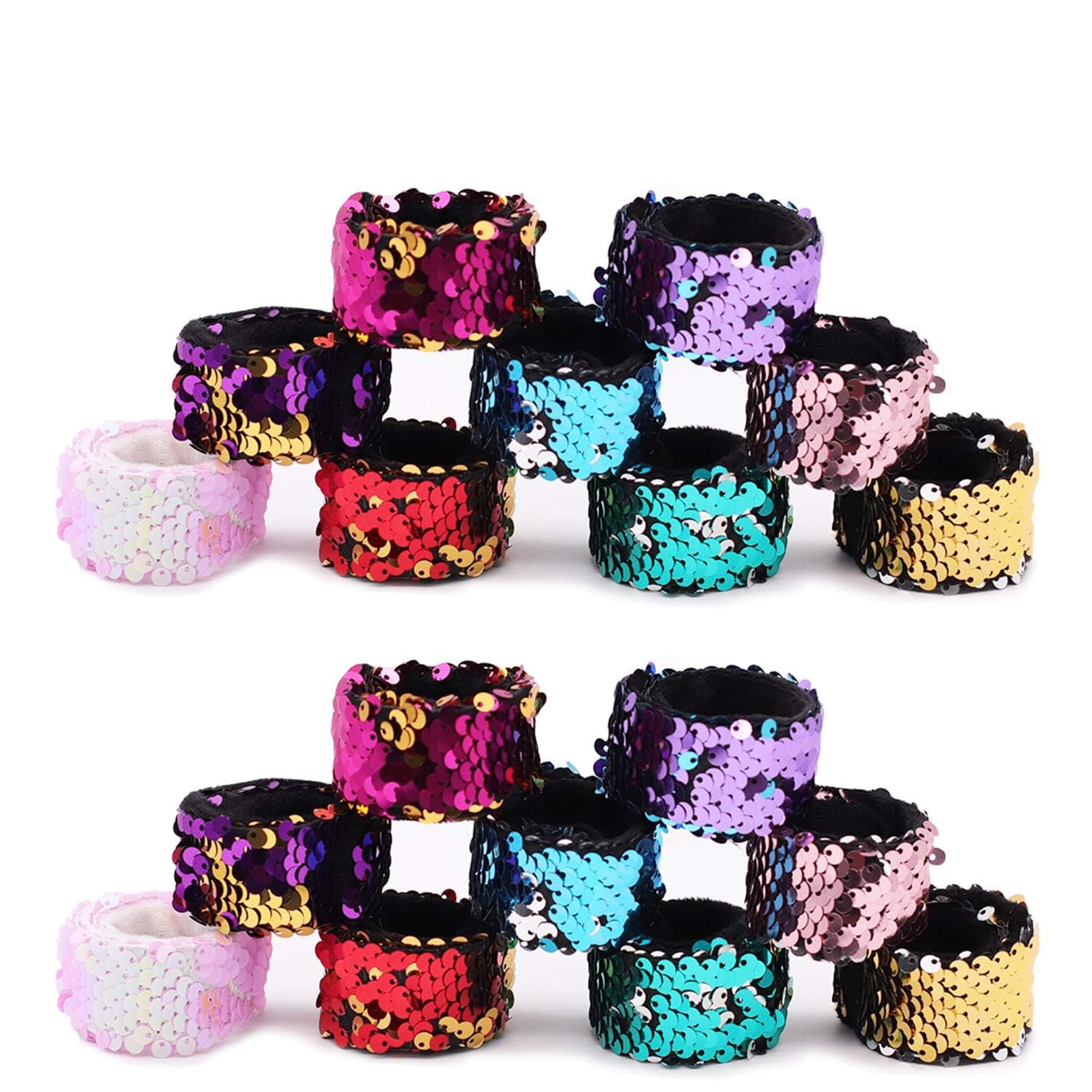 Photo 1 of Childom 20 Pack Slap Bracelets 2-Color Reversible Charm Bracelets stage sequins horsetail buckle color ball head hair accessories hair accessories Magic Wristband
