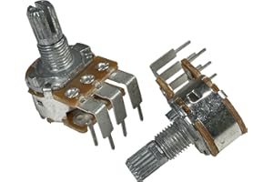 ELCOKITEX 6Pcs 50K Linear Taper Rotary Audio B Type Potentiometer 15mm Knurled Shaft 6 Right Angled Pin Speed Regulator for Lamp Dimming Resistor Adjustable DIY experiments