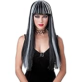 Seasons Witch Morticia Wig Halloween Wig Long Straight Wig for Women (Black)