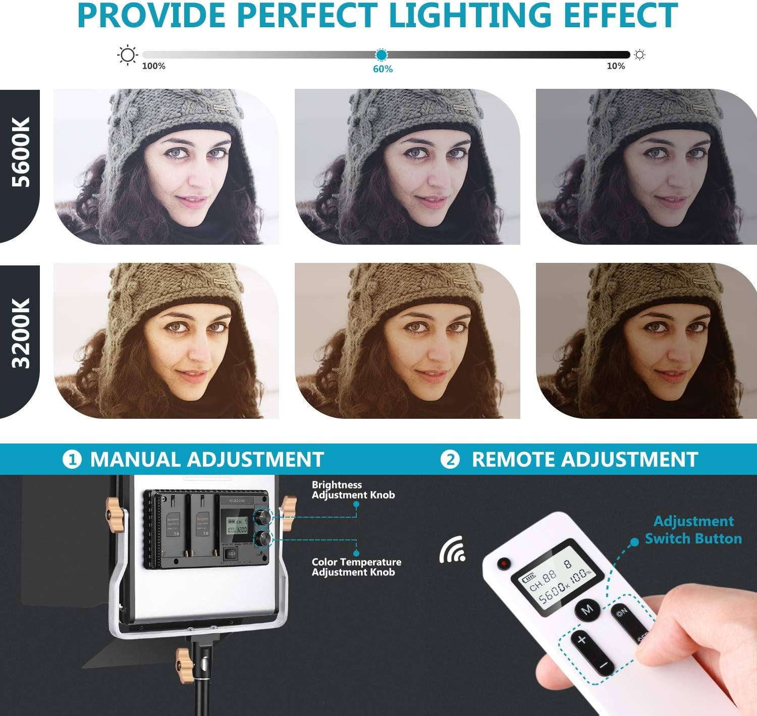 Neewer 2 Packs Advanced 2.4G 480 LED Video Light Photography Lighting Kit, Dimmable Bi-Color LED Panel with LCD Screen, 2.4G Wireless Remote and Light Stand for Portrait Product Photography - Image 4