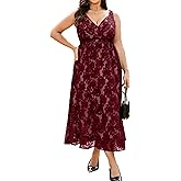 RWJ Women's Plus Size Wedding Guest Dress 2026 Floral Lace Wrap V Neck Sleeveless Formal Cocktail Party Maxi Dresses
