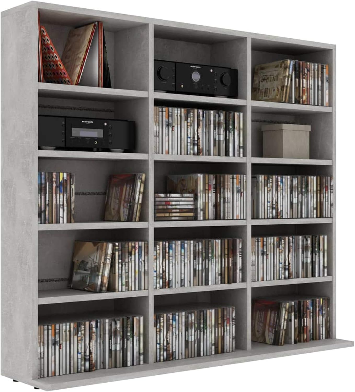 Tidyard CD Cabinet with 15 Open Compartments Chipboard DVDs Media Storage Cabinet Tower CD Shelf Holder for Living Room, Bedroom, Home, Office Furniture 40.6 x 9 x 35.2 Inches (W x D x H)