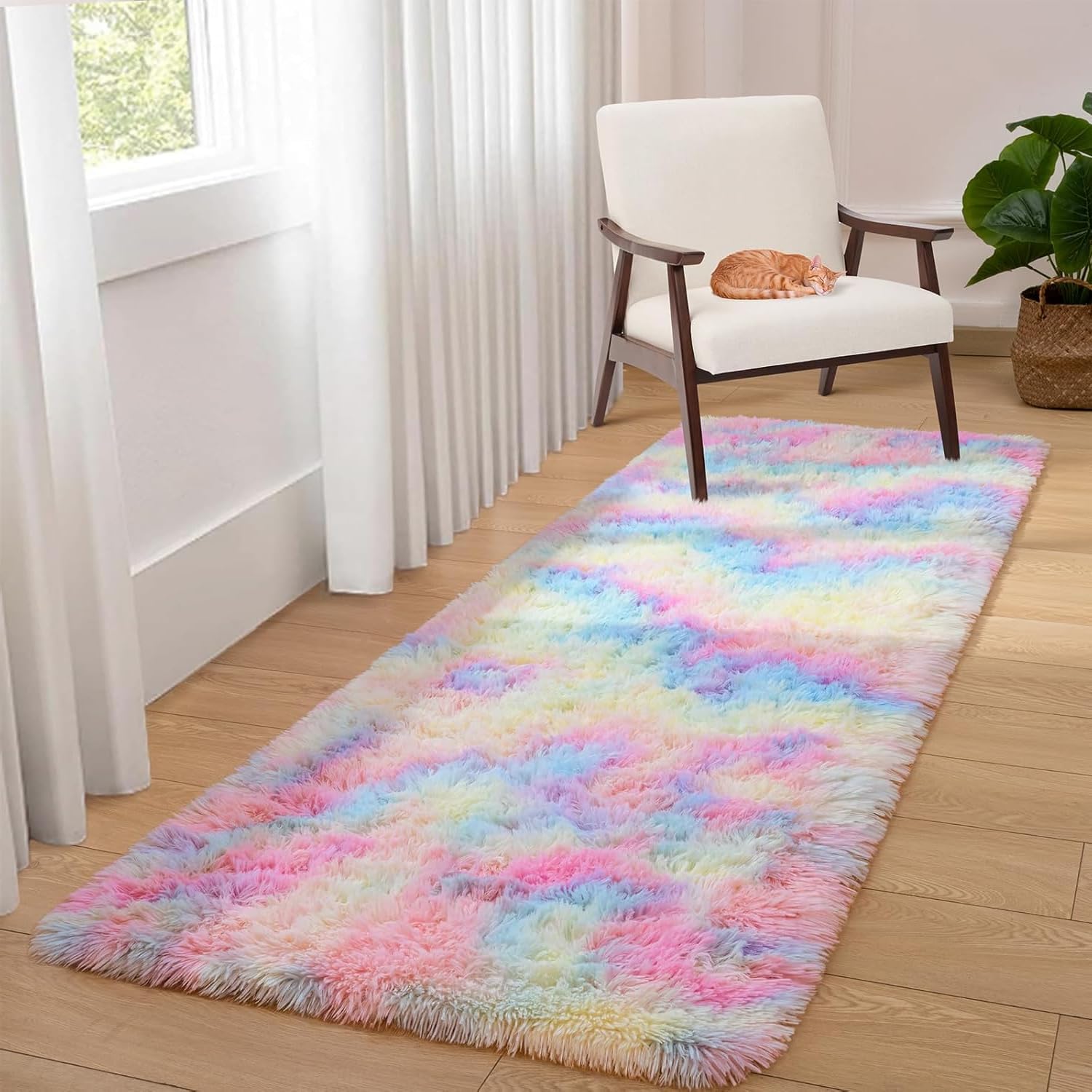 Aspire Homeware Rugs Living Room -Rainbow Area Rugs (60x220cm) for Bedroom Anti Slip - Modern Super Soft Thick Pile Fluffy Shaggy Rug Non Shedding