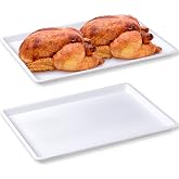 Tiangrid 2 Pcs 18x26 in Large Plastic Tray Rectangular Serving Tray, White | Thanksgiving Stackable Restaurant Tray, Reusable Plastic, Great for Turkey, Appetizers, Desserts, Kitchen Restaurant Buffet