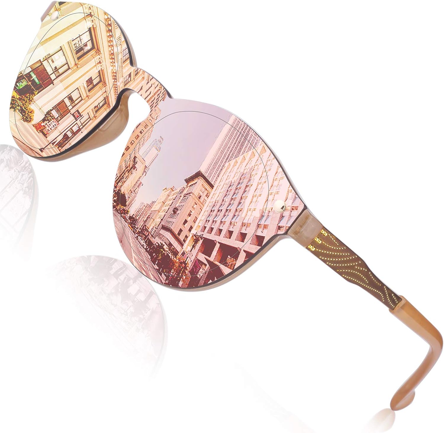 GQUEEN Futurista Sin Marco Redondas Gafas de Sol Protector Reflexivo Espejo Anteojos para Hombre Mujer MEO5
