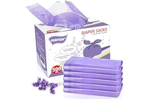DOQVTIZAY Baby Disposable Diaper Bags Easy-To-Tie Tabs Diaper Sacks with Lavender Scented Diaper Disposal or Pet Waste Bags (500 Count)