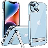 CEDO Kickstand for iPhone 14 Case, 3-Way Adjustable with Metal Stand, Military-Grade Shockproof Bumper, Slim Transparent Acrylic Back Cover, Crystal Clear Design for iPhone 14