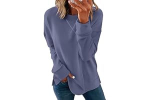Saloogoe Womens Casual Loose Fit Sweatshirt Trendy Tops Crewneck Side Split Long Sleeve Shirts