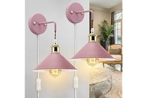 KEWANNO Plug in Wall Sconces, 2PACK Vinatge Wall Lamp with Plug in Cord, Wall Sconces with Plug in Cord On/Off, E26 Modern Wall Light Fixture (Pink)