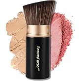 Retractable Kabuki Makeup Brush, Angled Top Travel Makeup Brush Portable Powder Brushe for Liquid Cream and Powder Face With Aluminum Handle