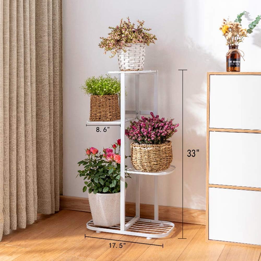 Metal 4 Tier 5 Potted Plant Stand Multiple Flower Pot Holder Shelves Planter Rack Storage Organizer Display for Indoor Garden Balcony, Overall Size: 33×17.5 Inch : Garden & Outdoor