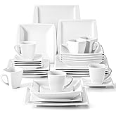 MALACASA Plates and Bowls Sets, Square Dinnerware Sets for 6 (30pcs), Series Blance