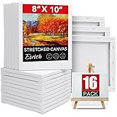 ESRICH Canvas for Painting 8x10, 16 Pack Stretched Canvas, Primed Acid-Free Cotton Paint Canvas Bulk, White Blank Canvases for Painting for Oil & Acrylic Paint.