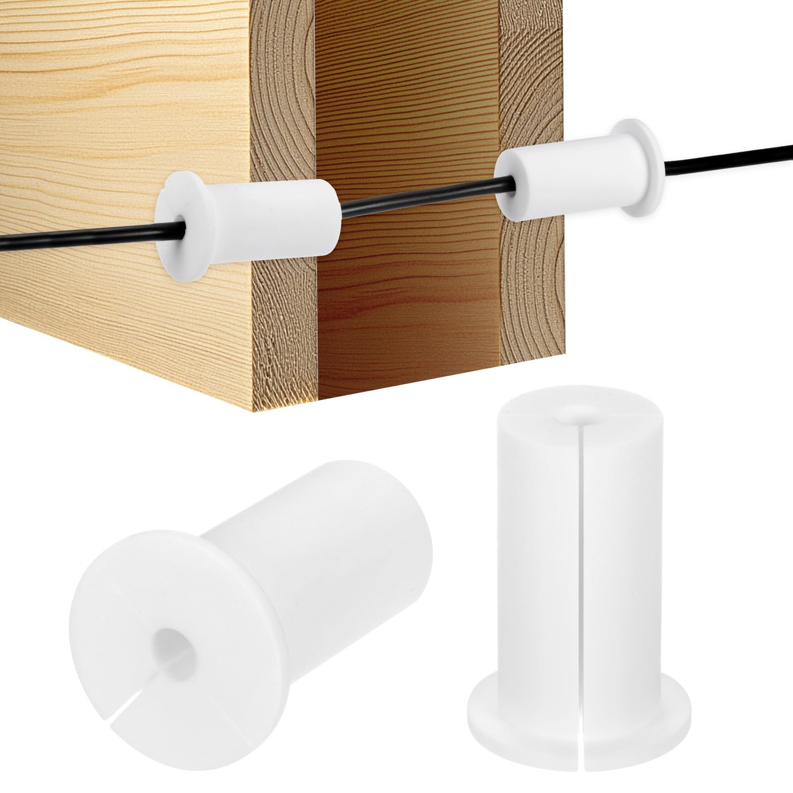 M METERXITY 2-Pack Cable Routing Kit, for 1 Inch Wall Hole Silicone Feed Through Wall Grommet Cable Punch Grommet Wall Hole Cover Bushing for Ethernet Cable [52mm Length, White]