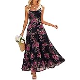 ZESICA Women's Summer Floral Sleeveless Maxi Dress 2026 Boho Mesh Beach Wedding Guest Spaghetti Strap Flowy Long Dresses